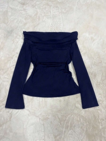 Casual Solid Color Off Shoulder Long Sleeve Top - Image 11