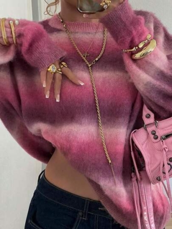 Women's Cute Casaul Space Die Colorful Streetwear Y2K Loose Long Sleeve Knitted Sweater Top Pullover Roung Neck Daily Wear Fall Winter Going Out Outfits Clothes Homecoming Christmas Thanksgiving New Year Gift