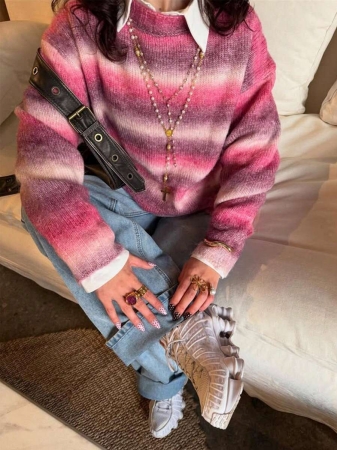 Women's Cute Casaul Space Die Colorful Streetwear Y2K Loose Long Sleeve Knitted Sweater Top Pullover Roung Neck Daily Wear Fall Winter Going Out Outfits Clothes Homecoming Christmas Thanksgiving New Year Gift - Image 3