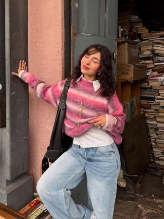 Women's Cute Casaul Space Die Colorful Streetwear Y2K Loose Long Sleeve Knitted Sweater Top Pullover Roung Neck Daily Wear Fall Winter Going Out Outfits Clothes Homecoming Christmas Thanksgiving New Year Gift - Image 5