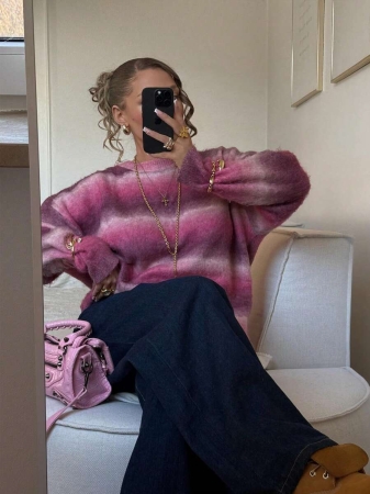 Women's Cute Casaul Space Die Colorful Streetwear Y2K Loose Long Sleeve Knitted Sweater Top Pullover Roung Neck Daily Wear Fall Winter Going Out Outfits Clothes Homecoming Christmas Thanksgiving New Year Gift - Image 7