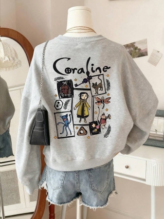 Women's Casual Crew Neck Sweatshirt With Cute Girl Cartoon English Print, Fashionable And Versatile, Suitable For Autumn/Winter - Image 2