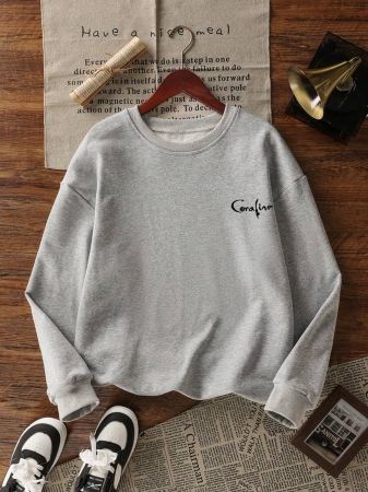 Women's Casual Crew Neck Sweatshirt With Cute Girl Cartoon English Print, Fashionable And Versatile, Suitable For Autumn/Winter - Image 4