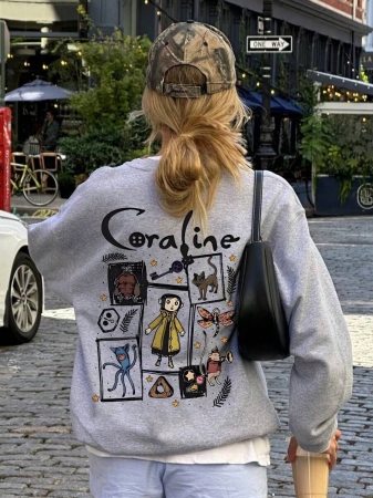 Women's Casual Crew Neck Sweatshirt With Cute Girl Cartoon English Print, Fashionable And Versatile, Suitable For Autumn/Winter - Image 5