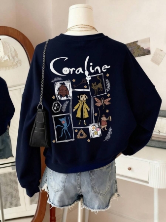 Women's Casual Crew Neck Sweatshirt With Cute Girl Cartoon English Print, Fashionable And Versatile, Suitable For Autumn/Winter - Image 11