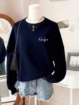 Women's Casual Crew Neck Sweatshirt With Cute Girl Cartoon English Print, Fashionable And Versatile, Suitable For Autumn/Winter - Image 12