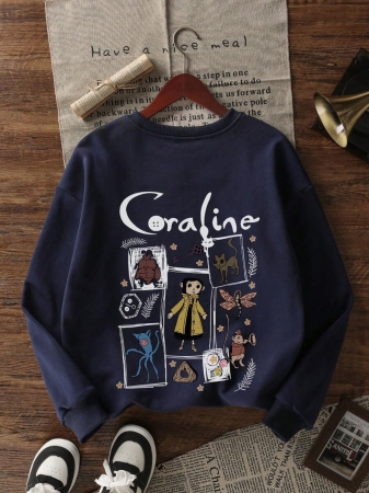 Women's Casual Crew Neck Sweatshirt With Cute Girl Cartoon English Print, Fashionable And Versatile, Suitable For Autumn/Winter - Image 13