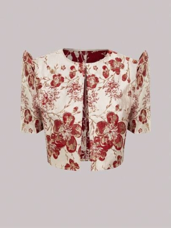 Women's Fashionable Jacquard Puff Sleeve Short Jacket