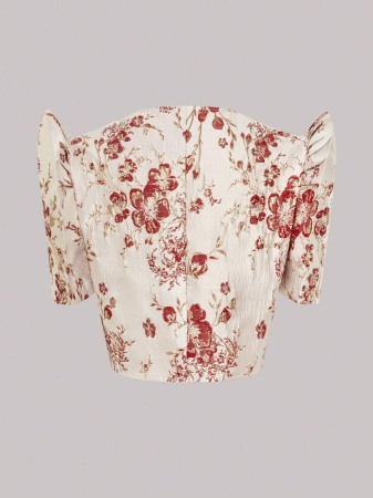 Women's Fashionable Jacquard Puff Sleeve Short Jacket - Image 3