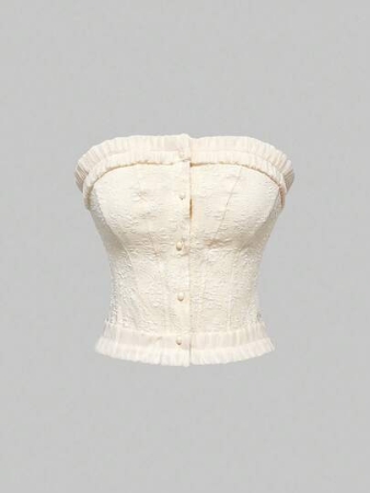 ROMWE Kawaii Plain Color Frill Trim Tube Top Bandeau Top