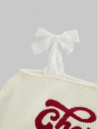 ROMWE Kawaii Cute Mori Style Holiday Cherry Embroidered Lace Tie Bow Lantern Sleeve Fitted Plus Size Cardigan, Apricot - Image 4