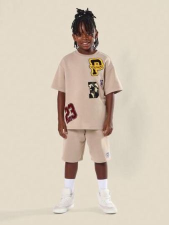 SUMWON Youth Varsity Style Co-Ord Set With Patches Logo Print Everyday Comfortable Tracksuit For School Sports