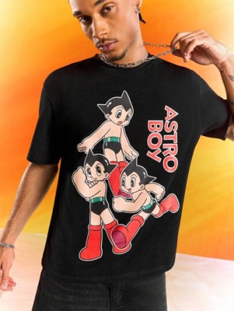 Astro Boy X SHEIN Men's Cartoon Print Round Neck Short Sleeve T-Shirt, Summer