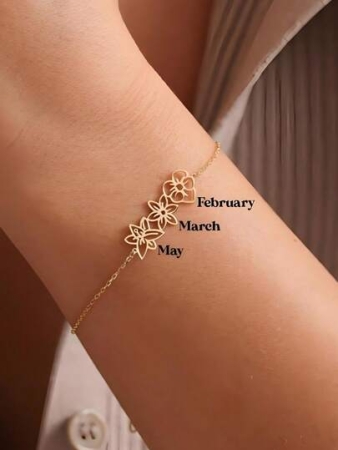 Custom Birth Flower Bracelet, Customized 2-5 Birthday Flowers Bracelets, Family Bracelet For Mom, Personalized Jewelry Gifts, Mothers Day Gifts, Mom Necklace, Meaningful Gifts For Mom, Personalized Name Jewelry, Black, Silver, Gold, Stylish, Colorful, Vintage, Simple, Unisex, Casual, Cuties, Custom, Personalized, Unique, Ideal Gifts For Him, Ideal Gifts For Her, Her, Boyfriend, Girlfriend, Dad, Mom, Family, Friends, For Anniversaries, For Birthdays, For Graduation, For Prom, For Party, Customized Fashion Bracelets, Silver Stylish