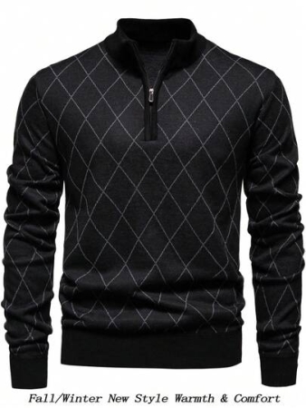 Manfinity Mode Men's Lightweight Half-Zip Knitted Sweater, Long Sleeve Pullover, For Fall Winter