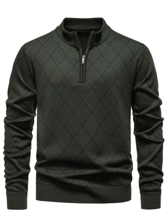 Manfinity Mode Men's Lightweight Half-Zip Knitted Sweater, Long Sleeve Pullover, For Fall Winter - Image 2