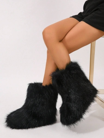 Women's Faux Fur Boot Furry Fluffy Round Toe Suede Winter Comfy Plush Warm Short Outdoor Indoor Flat Shoes Mid-Calf Boots Fashion Boots - Image 5