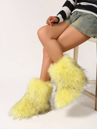 Women's Faux Fur Boot Furry Fluffy Round Toe Suede Winter Comfy Plush Warm Short Outdoor Indoor Flat Shoes Mid-Calf Boots Fashion Boots - Image 25
