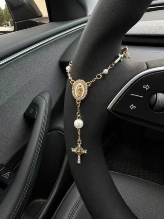 1pc Steering Wheel Rosary Ornament | Rosary Car Pendant Accessory | Car Decor | Car Pendant | Unique Fashion Car Pendant Decoration