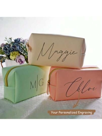 Custom Name Cosmetic Bag-Personalized Monogram Makeup Bag, Leather Toiletry Bag,Birth Month Bridesmaid Bag,Bridal Party Gifts,Bachelorette Party Favors,Bridesmaid Gift Letter Versatile,Large Capacity,Functional,Foldable,Practical,All-Purpose Contracted,Minimalist,Kawaii,Vacay Vibes/Vacation,Leisure,Basics Hot Pink,Royal Blue,Green,For Outdoors/Outings/Travel/Hiking/Stadium/Sports/Climbing,School Supplies,Back To School,For Office,For School,For Classroom,For Teacher Gifts,For University,For Colleague,For Dorm Rooms,For Teacher,For Boys And Girls,For Teenagers,Junior High School Students,Middle School Students,High School Senior High School Students,College Students,University Students,Freshman,Sophomore,Underclassmen,Family,Friends,Girlfriend,Boyfriend