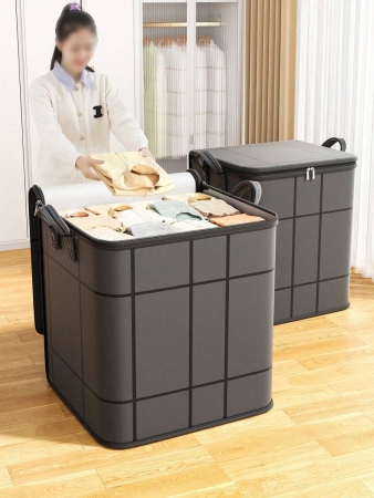 1PC Black Storage Bag, Thickened Large-Capacity Mobile Bag, Wardrobe Storage Bag, Clothes Quilt Finishing Bag, Seasonal Clothing Storage Bag, Blanket Quilt Clothes Moving Packing Thickened Large Woven Bag, Foldable Portable Storage Bag Suitable For Bedroom, Wardrobe, Under Bed, Living Room Dorm Room Essentials Clothes Organizer Closet Organization And Storage - Image 2