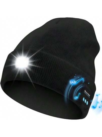 1pc Bluetooth Brimless Poop Hat With Lights, Unisex USB Rechargeable 4 LED Flashlight Hat With Wireless Headphones, Cool Gift For Men, Women And Teenagers, Winter Warm Hat For Outdoor Skiing Hunting Camping Hiking Running Fishing