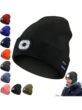 1pc Bluetooth Brimless Poop Hat With Lights, Unisex USB Rechargeable 4 LED Flashlight Hat With Wireless Headphones, Cool Gift For Men, Women And Teenagers, Winter Warm Hat For Outdoor Skiing Hunting Camping Hiking Running Fishing - Image 3