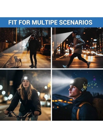 1pc Bluetooth Brimless Poop Hat With Lights, Unisex USB Rechargeable 4 LED Flashlight Hat With Wireless Headphones, Cool Gift For Men, Women And Teenagers, Winter Warm Hat For Outdoor Skiing Hunting Camping Hiking Running Fishing - Image 4