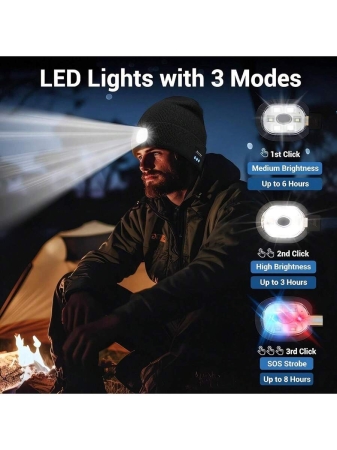 1pc Bluetooth Brimless Poop Hat With Lights, Unisex USB Rechargeable 4 LED Flashlight Hat With Wireless Headphones, Cool Gift For Men, Women And Teenagers, Winter Warm Hat For Outdoor Skiing Hunting Camping Hiking Running Fishing - Image 6