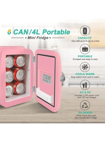 Mini Fridge, 4 Liter/6 Can Portable Cooler and Warmer Personal Refrigerator for Skin Care, Cosmetics, Beverage, Food - Image 29