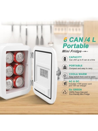 Mini Fridge, 4 Liter/6 Can Portable Cooler and Warmer Personal Refrigerator for Skin Care, Cosmetics, Beverage, Food - Image 38