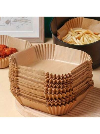100pcs Disposable Air Fryer Liners (6.3''), Square Paper Air Fryer Liner Pots, Paper Basket Bowls, Baking Trays, Oven Accessories, Baking Tools, Kitchen Gadgets, Kitchen Accessories