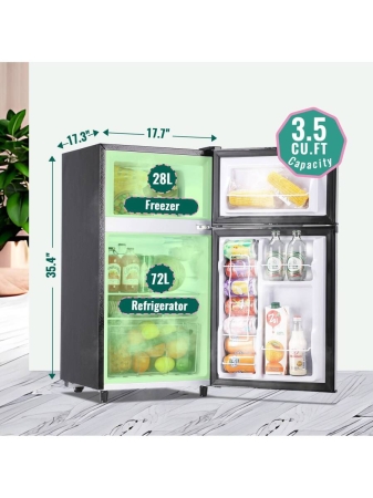 WANAI WANAI Compact Refrigerator 3.5 CU.FT Double Door Mini Fridge With Freezer Small Refrigerator With 7 Adjustable Temperature Side Door Wire Rack Suit For Dorm Office Apartment Black - Image 7