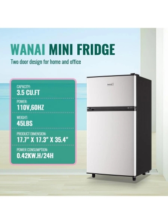 WANAI WANAI Compact Refrigerator 3.5 CU.FT Double Door Mini Fridge With Freezer Small Refrigerator With 7 Adjustable Temperature Side Door Wire Rack Suit For Dorm Office Apartment Black - Image 8
