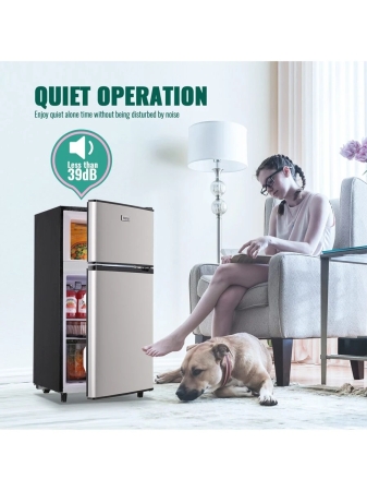 WANAI WANAI Compact Refrigerator 3.5 CU.FT Double Door Mini Fridge With Freezer Small Refrigerator With 7 Adjustable Temperature Side Door Wire Rack Suit For Dorm Office Apartment Black - Image 9