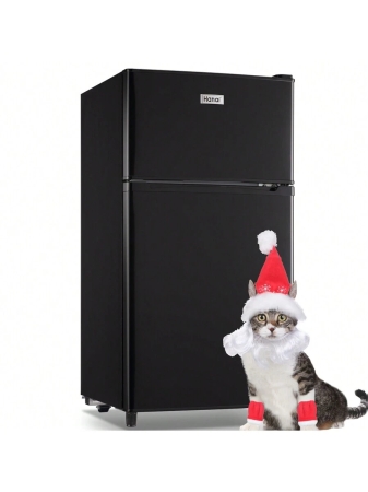 WANAI WANAI Compact Refrigerator 3.5 CU.FT Double Door Mini Fridge With Freezer Small Refrigerator With 7 Adjustable Temperature Side Door Wire Rack Suit For Dorm Office Apartment Black - Image 12