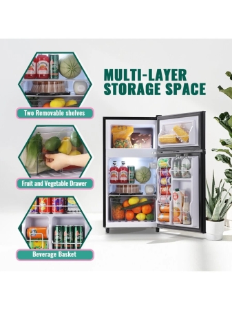 WANAI WANAI Compact Refrigerator 3.5 CU.FT Double Door Mini Fridge With Freezer Small Refrigerator With 7 Adjustable Temperature Side Door Wire Rack Suit For Dorm Office Apartment Black - Image 14