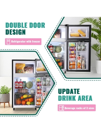 WANAI WANAI Compact Refrigerator 3.5 CU.FT Double Door Mini Fridge With Freezer Small Refrigerator With 7 Adjustable Temperature Side Door Wire Rack Suit For Dorm Office Apartment Black - Image 15