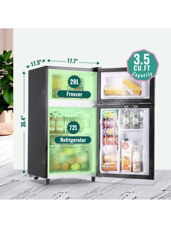 WANAI WANAI Compact Refrigerator 3.5 CU.FT Double Door Mini Fridge With Freezer Small Refrigerator With 7 Adjustable Temperature Side Door Wire Rack Suit For Dorm Office Apartment Black - Image 17