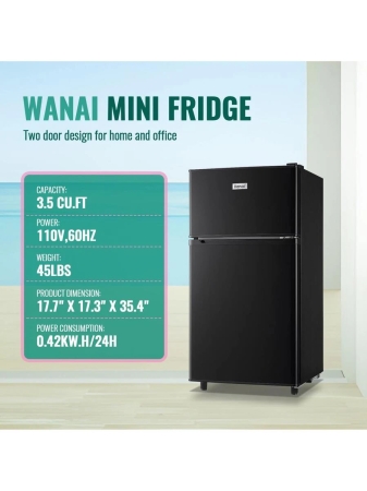WANAI WANAI Compact Refrigerator 3.5 CU.FT Double Door Mini Fridge With Freezer Small Refrigerator With 7 Adjustable Temperature Side Door Wire Rack Suit For Dorm Office Apartment Black - Image 18