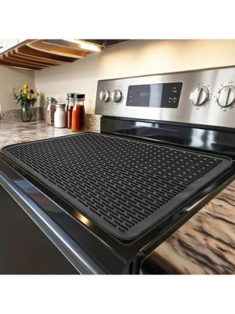 Silicone Stove Top Cover For Electric Stove, 28 X 20 Inch Pyrex Top Stove Top Cover Protector With Raised Ridges For Dish Drying, Black