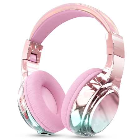 QearFun Bluetooth Headphones for Kids, Wireless Headphones with Built-in Mic, Includes Aux Cord, USB C, 3.5mm Jack, Bluetooth 5.3, On Ear Kids Headphones for School/Travel/Tablet(Pink)
