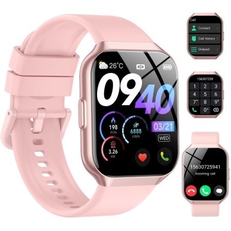 Smart Watch Fits for Android and iPhone 1.96'' Smartwatch for Men Women 110+ Sports Modes Fitness Tracker with Answer Make Calls/Message Reminder, IP68 Waterproof for Gift (Pink)