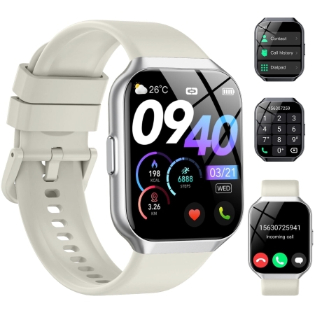 Smart Watch Fits for Android and iPhone 1.96'' Smartwatch for Men Women 110+ Sports Modes Fitness Tracker with Answer Make Calls/Message Reminder, IP68 Waterproof for Gift (White)