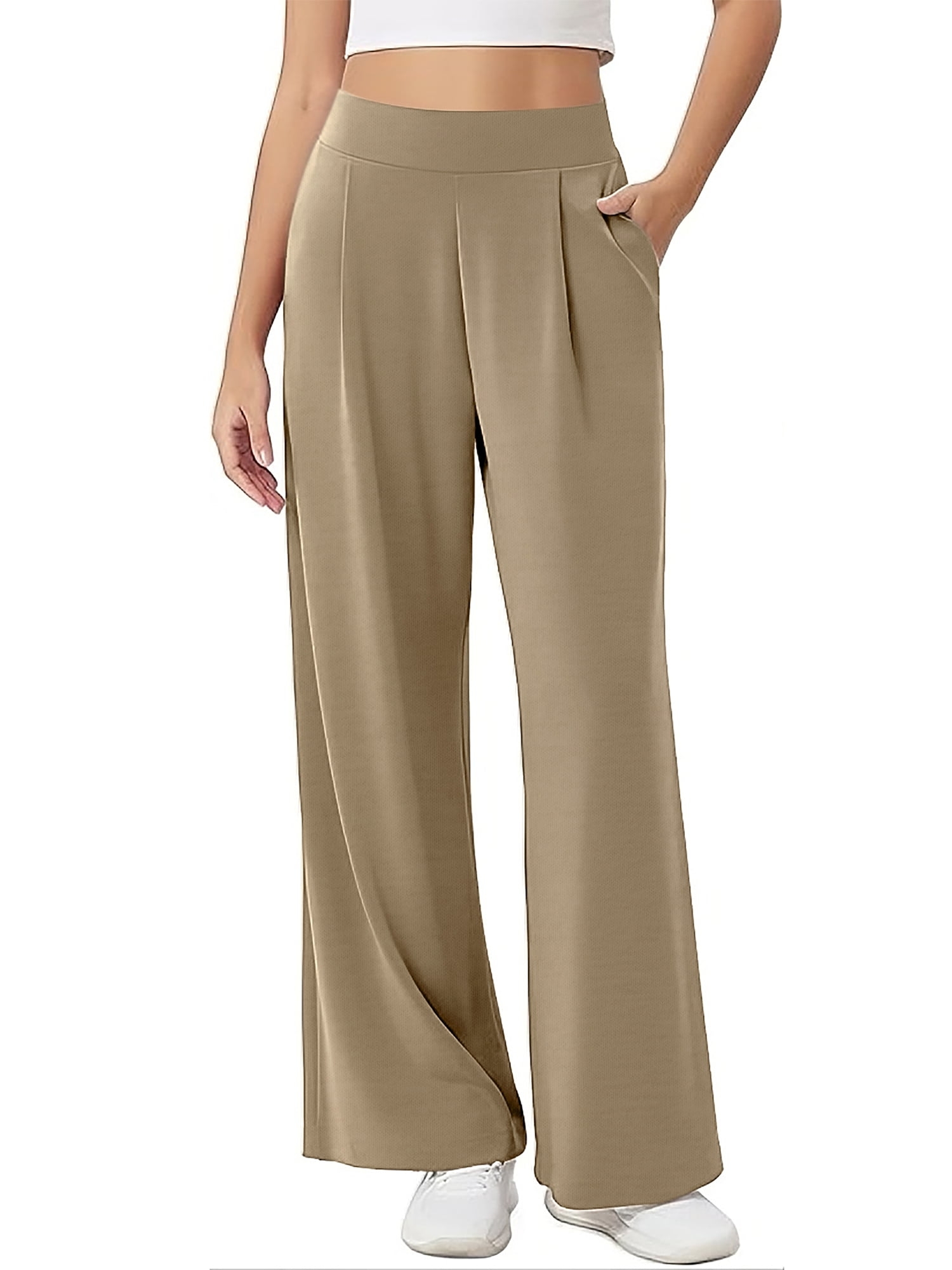 VDJ Wide Leg Pants for Women High Waist Yoga Pants Pull On Flare Trousers Casual Joggers for Women with Pockets Size XL