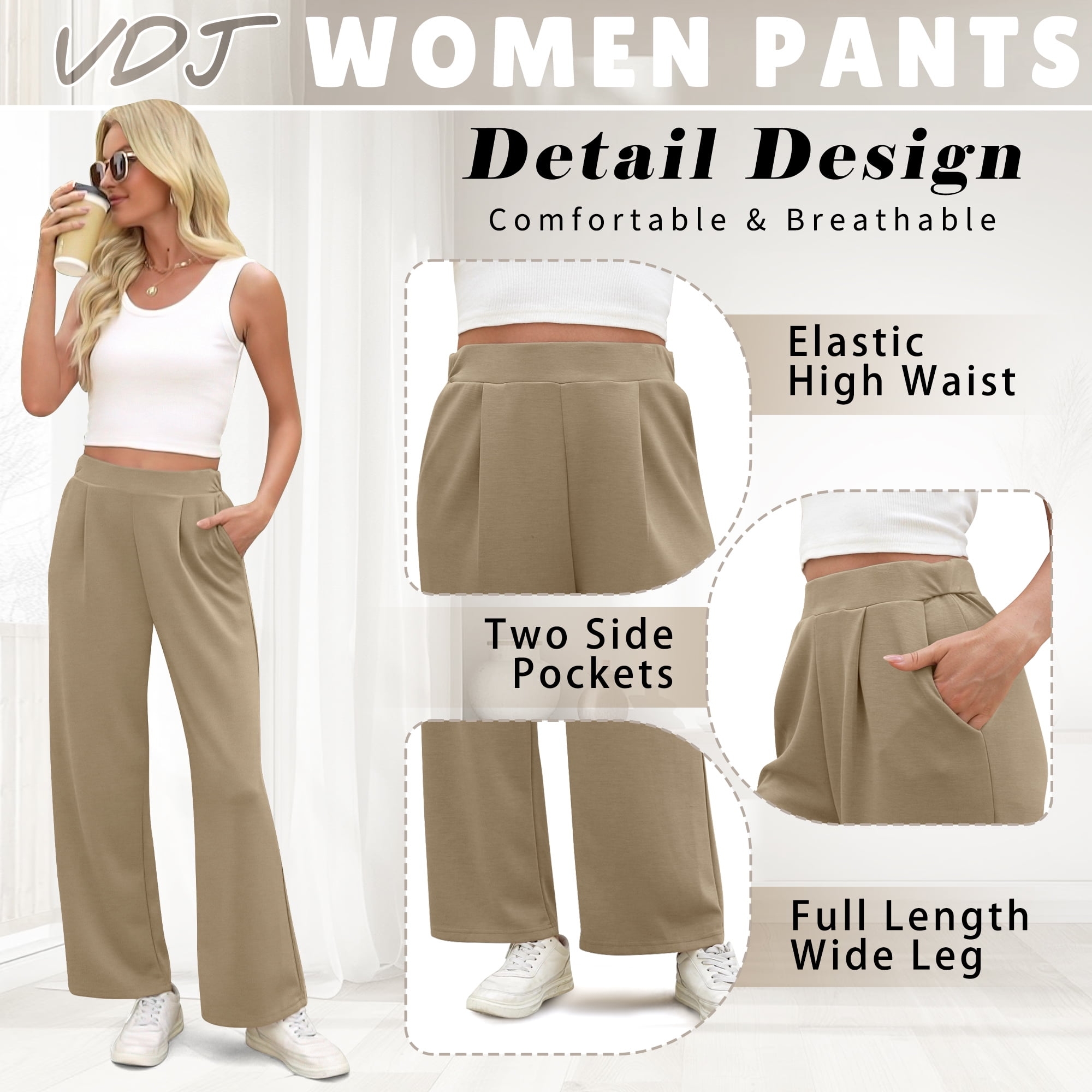 VDJ Wide Leg Pants for Women High Waist Yoga Pants Pull On Flare Trousers Casual Joggers for Women with Pockets Size XL - Image 4