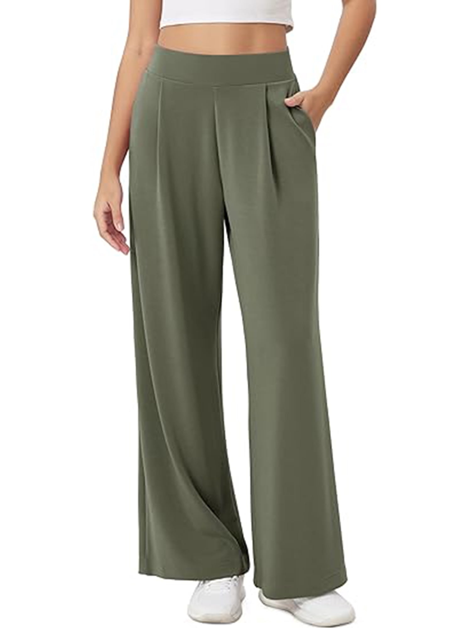 VDJ Women Casual Pants Elastic Waist Stretch Sweatpants Wide Leg Workout Trousers Loungewear with Size Pockets Size M