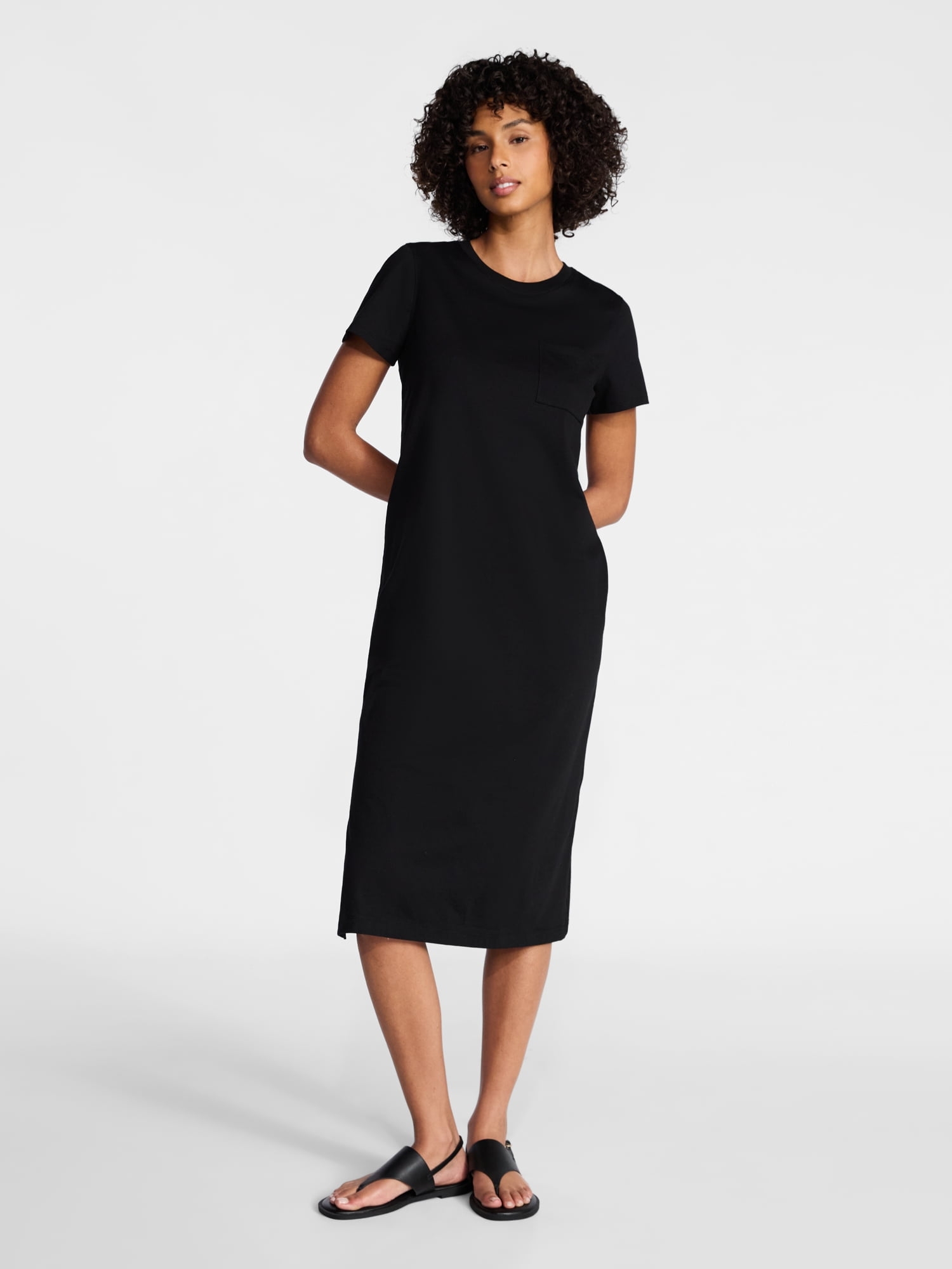 Time and Tru Women's Cotton Midi T-Shirt Dress with Short Sleeves, Sizes XS-XXXL