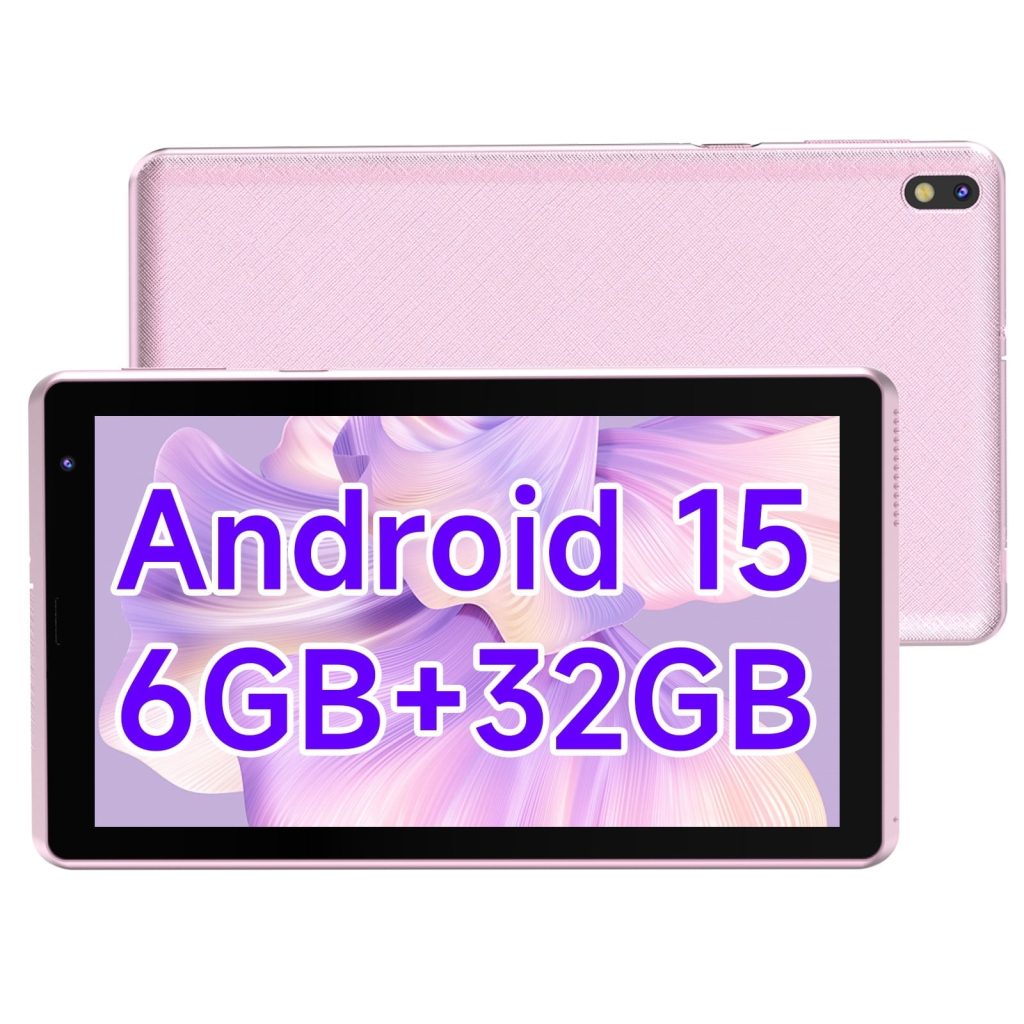 7 inch Tablet Android 15 Tablets, 6GB RAM 32GB ROM 1TB Expandable, Quad-Core Processor Tablet PC, WiFi6, 3000mAh Battery, Bluetooth, 1024 x 600 IPS Touch Screen, 5MP Dual Camera, GMS Certified, Pink
