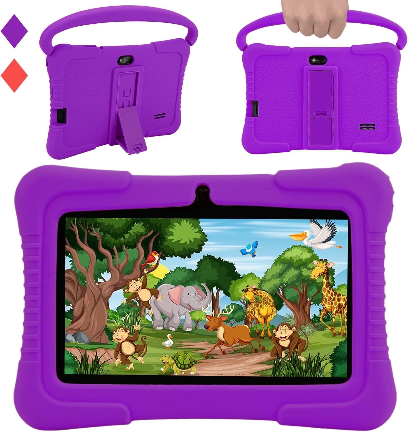 Veidoo 7 inch Android Kids Tablet, 2GB RAM 32GB Storage, Learning Tablet for Children, WiFi, Bluetooth, Dual Cameras, Parental Control, Toddler Tablet with Silicone Case (Purple)